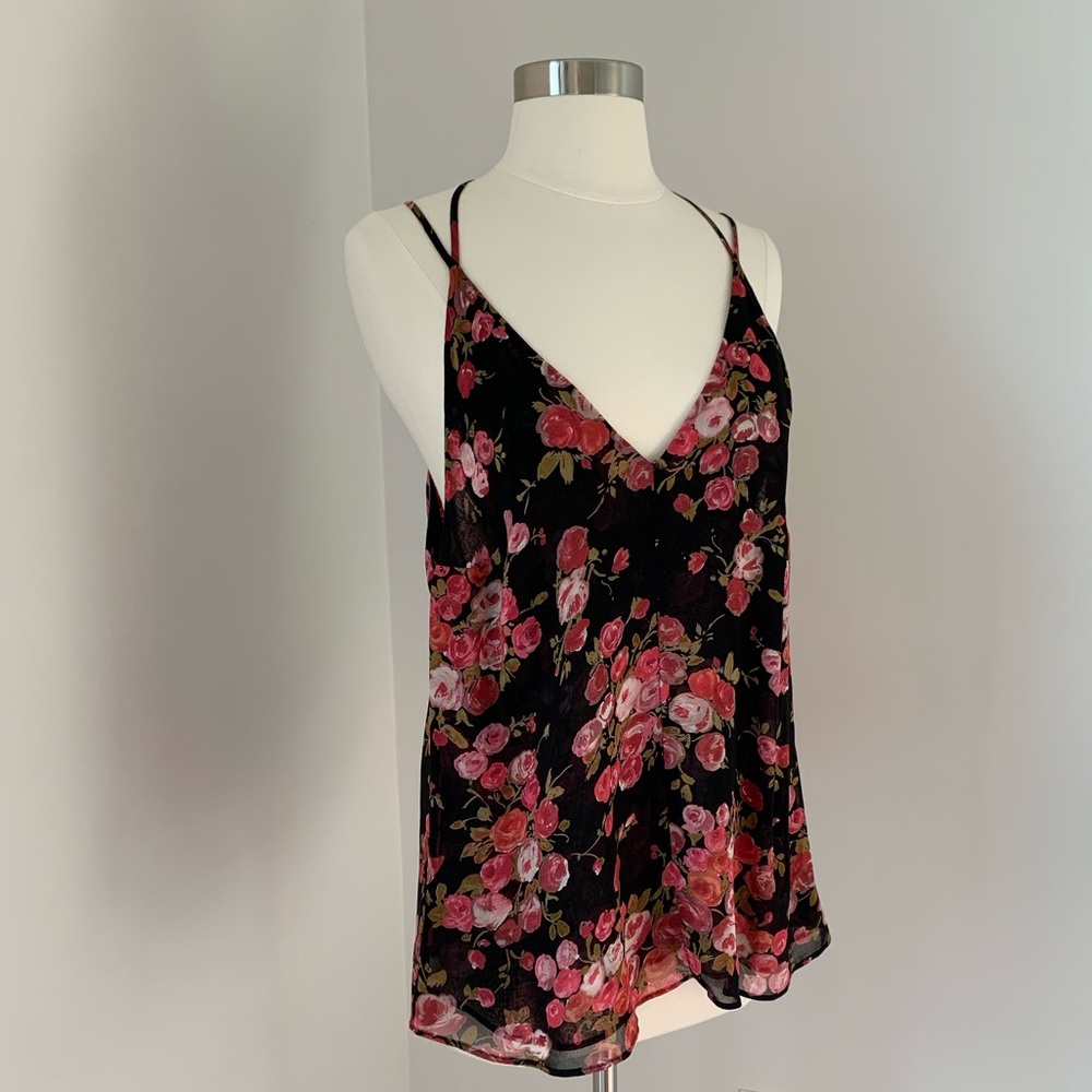 Reformation Boa Tank in Black/Pink Floral Print